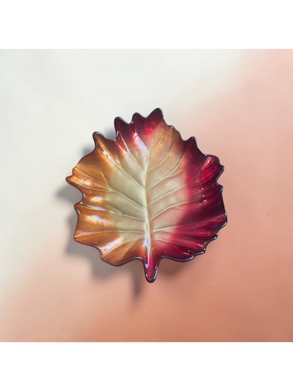 Autumn Leaf Decorative Dish Red Gold Ombre Candy Trinket Bowl Fall Decor